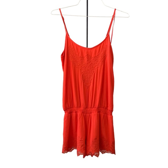 GIANNI BINI CORAL SPAGHETTI STRAP EMBROIDERED ROMPER - Picture 7 of 16
